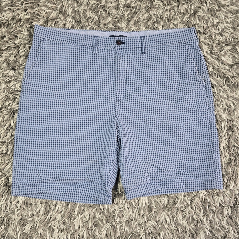 Tommy Hilfiger Mens Blue Gingham Check Chino Shorts Size 40 78J4911-410 Stretch - Picture 1 of 9